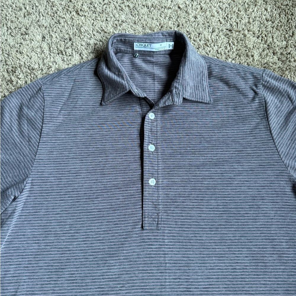 Criquet Golf Polo Shirt Medium S/S Short Sleeve Pink And Gray Stripes